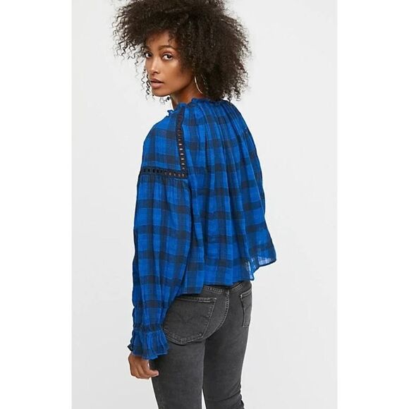 Free People Womens Honey Grove Knit Loose Blue/Black Blouse - Picture 7 of 13